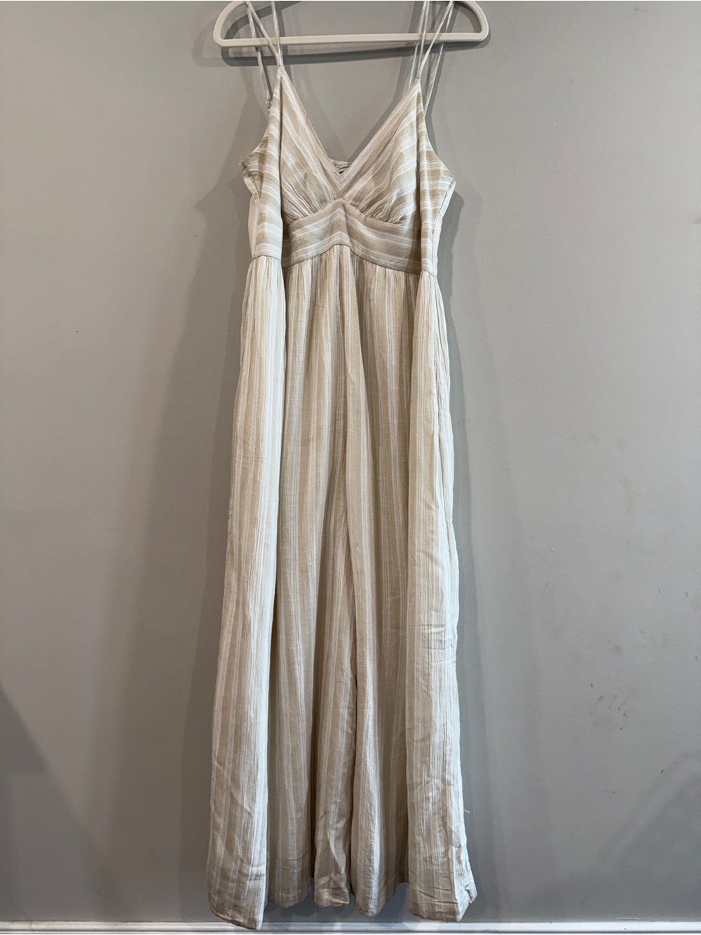 AE Beige Striped Jumpsuit with Spaghetti Straps